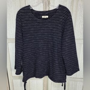 Madewell Womens Navy Blue/White Striped Long Sleeve Top Size L Lace Up Sides